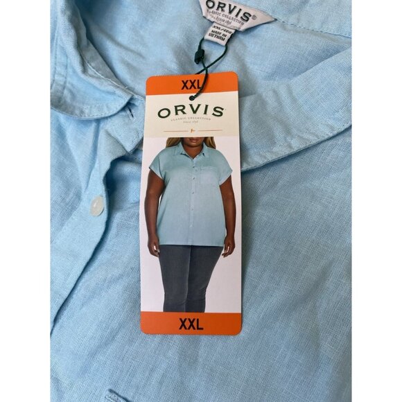 Orvis Linen Short Sleeve Button Down Shirt XXL Blue NWT 55% Linen - Picture 5 of 7